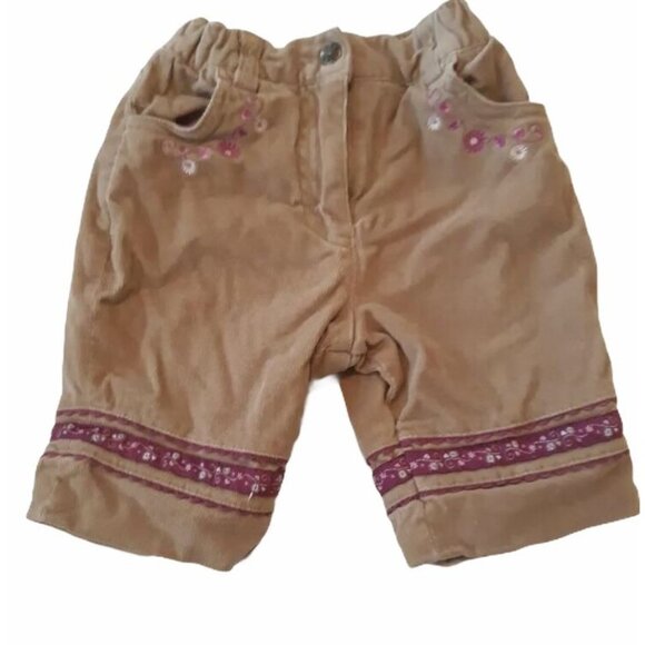 Children's Place Baby Girls Embroidered Corduroy Pants Taupe 0-3 Months Floral - Picture 1 of 5